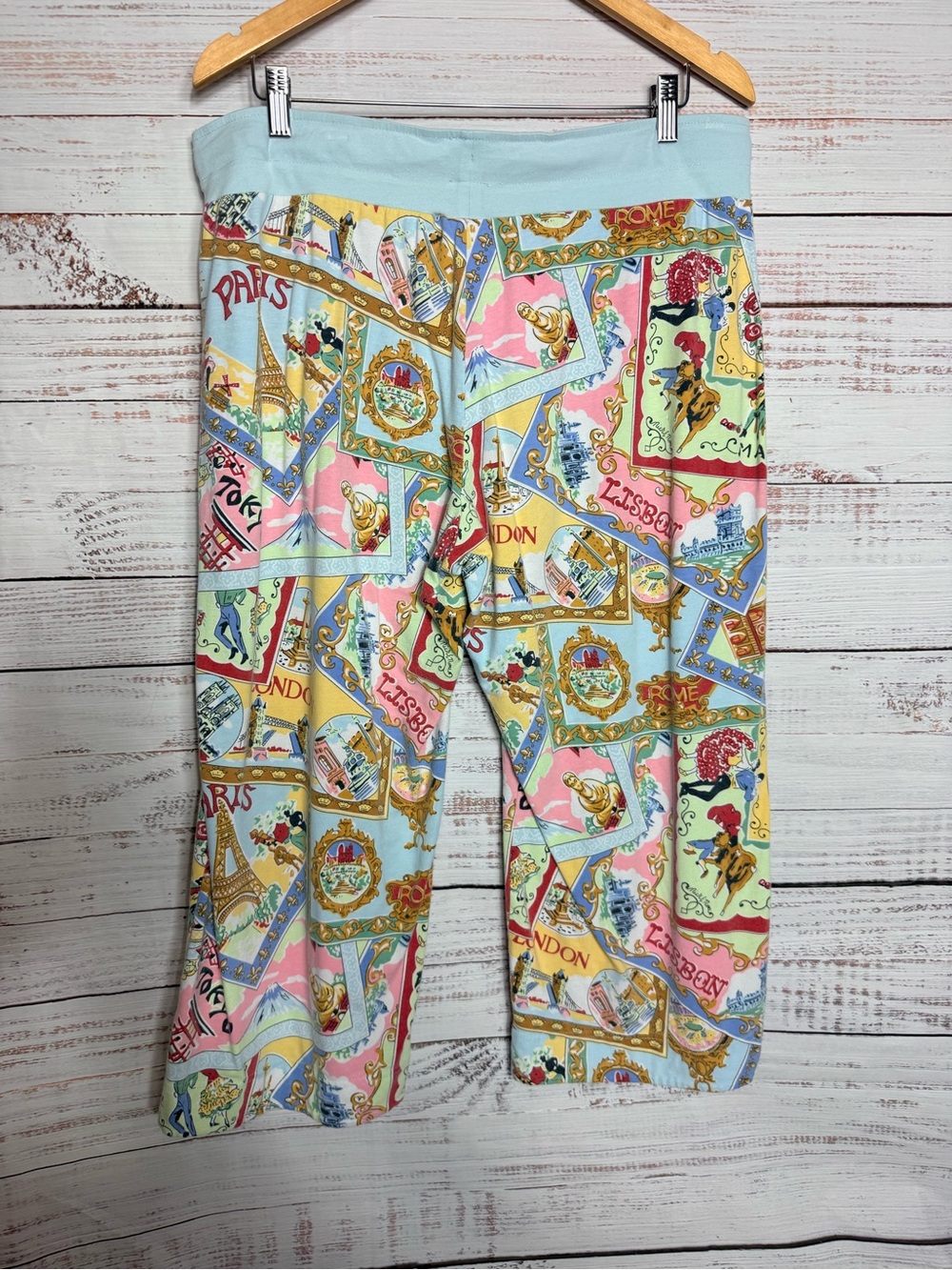 Nick & Nora Light Blue Travel-Print Pajama Pants Vintage Y2K - Picture 3 of 14